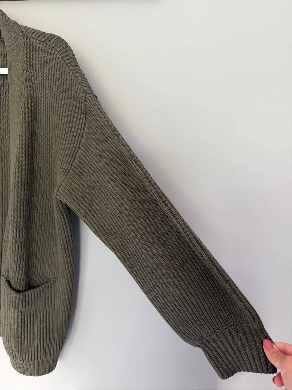 Quince 100% Organic Cotton Oversized Olive Green Ribbed Open Front Cardigan - Picture 6 of 16